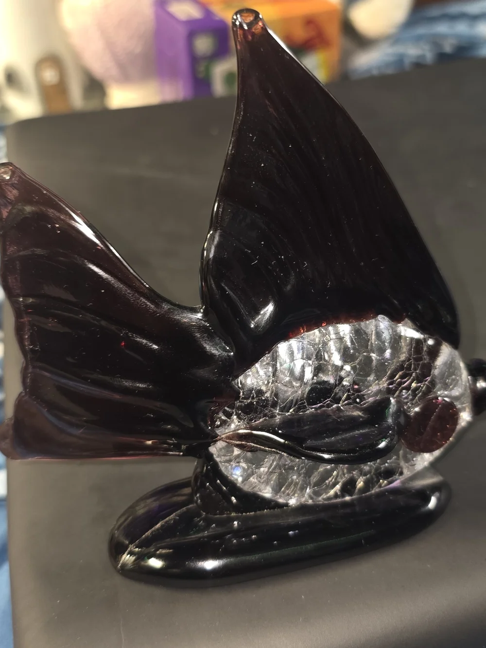 Black Glass Angelfish Aquarium Accent - Decorative Fish Figurine